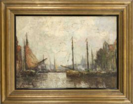 signed Anverkerk, probably Dutch artist c. 1900, Ships in the city harbor, oil on canvas, signed