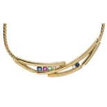 Multicolor middle section necklace GG 585/000 with 2 round faceted sapphires 2.5 and 2.3 mm, one