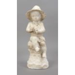 Anonymous sculptor c. 1900, small angler with large hat, alabaster, unsigned, heavily bumped, h.
