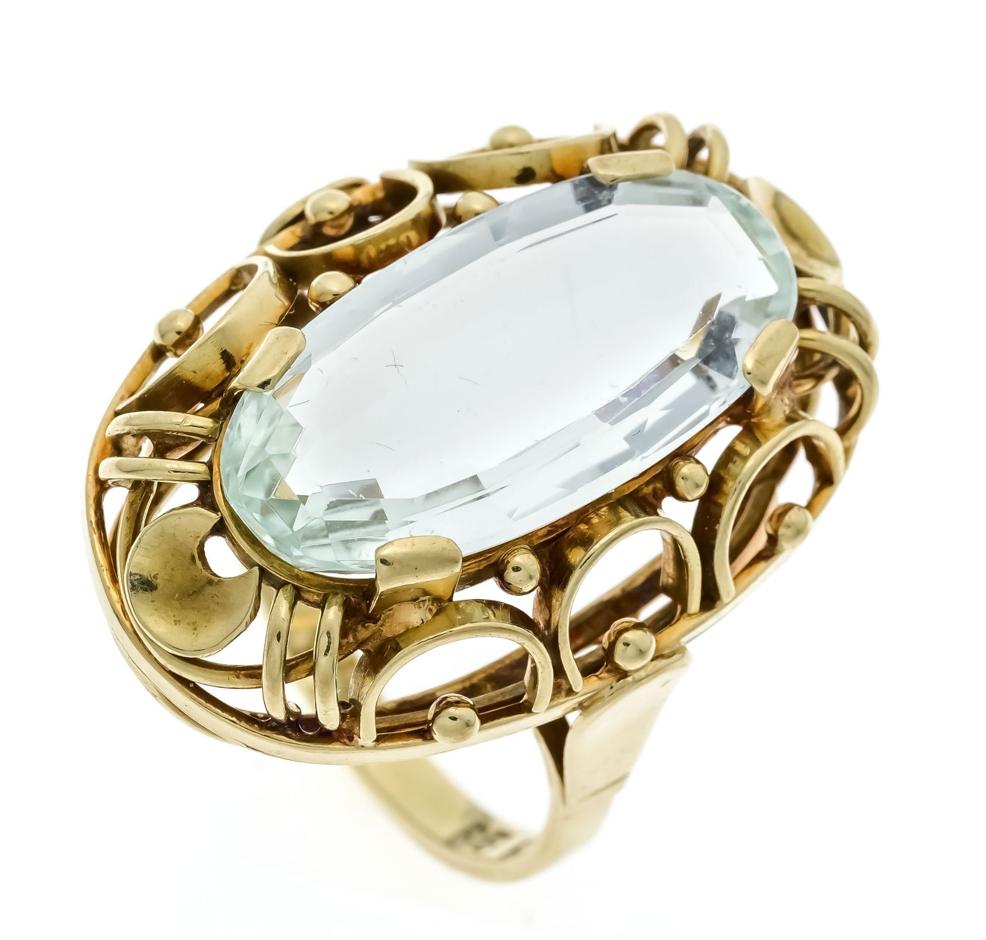 Aquamarine ring GG 585/000 with an oval faceted aquamarine 20 x 10 mm, RG 56, 7.9 g