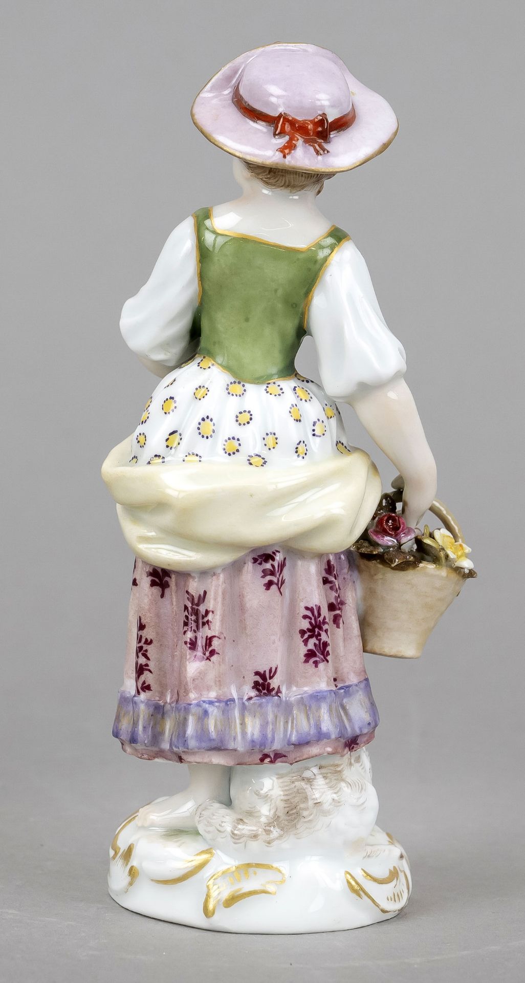 Gardener's girl with lamb and basket of flowers, Meissen, 1850-1924, 1st choice, designed by - Image 2 of 2