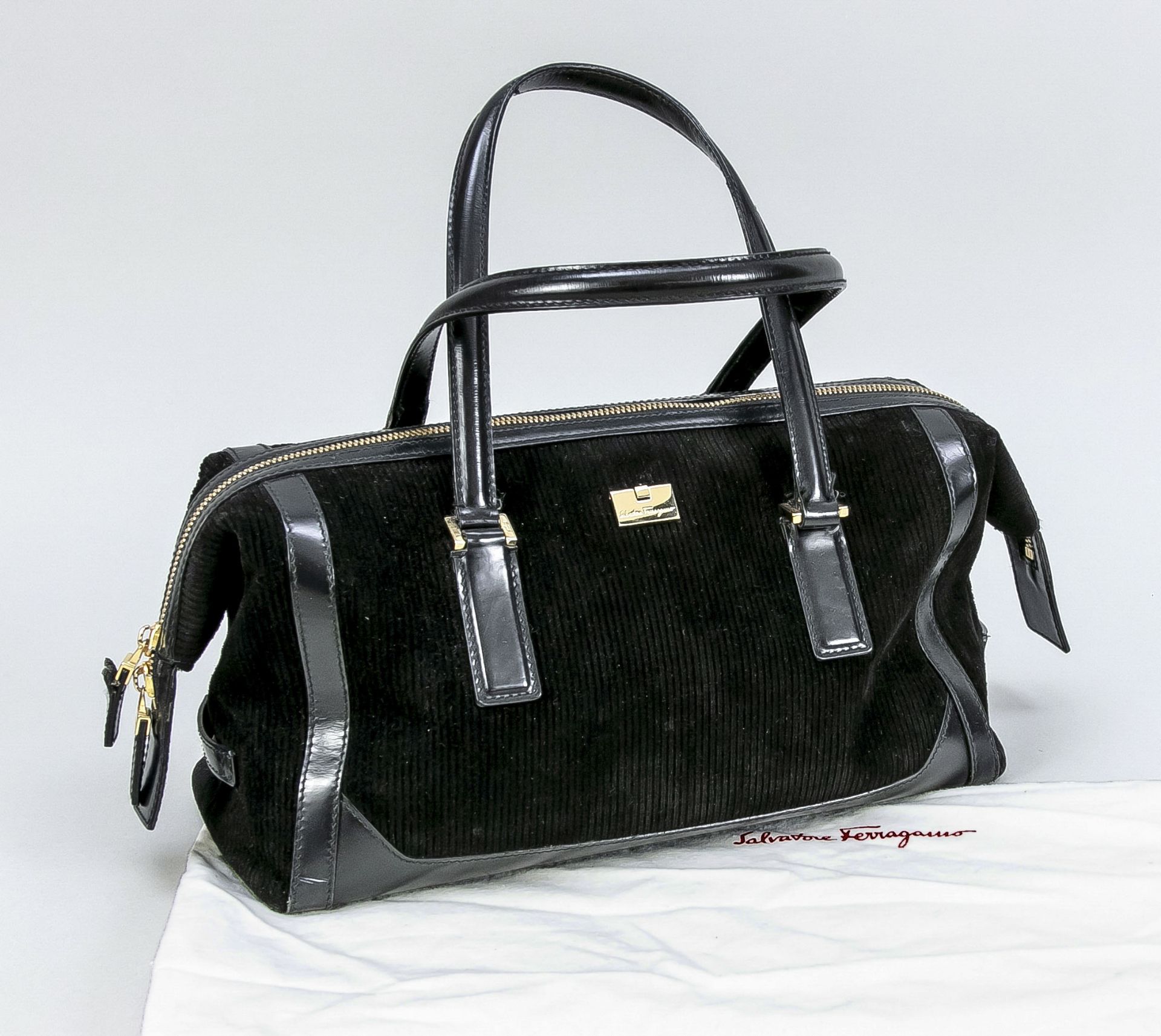Salvatore Ferragamo, Small Vintage Baguette Bag, black corduroy with black (faux?) leather
