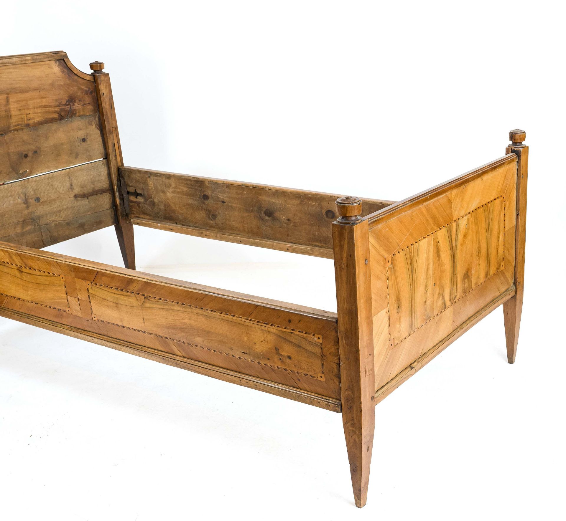 Bed, late 18th century, walnut with ribbon inlay, 94 x 200 x 92 cm - The furniture can only be - Image 2 of 2