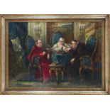 Fritz Dietrich, Munich artist c. 1900, Rococo salon with three clergymen playing chess, oil on