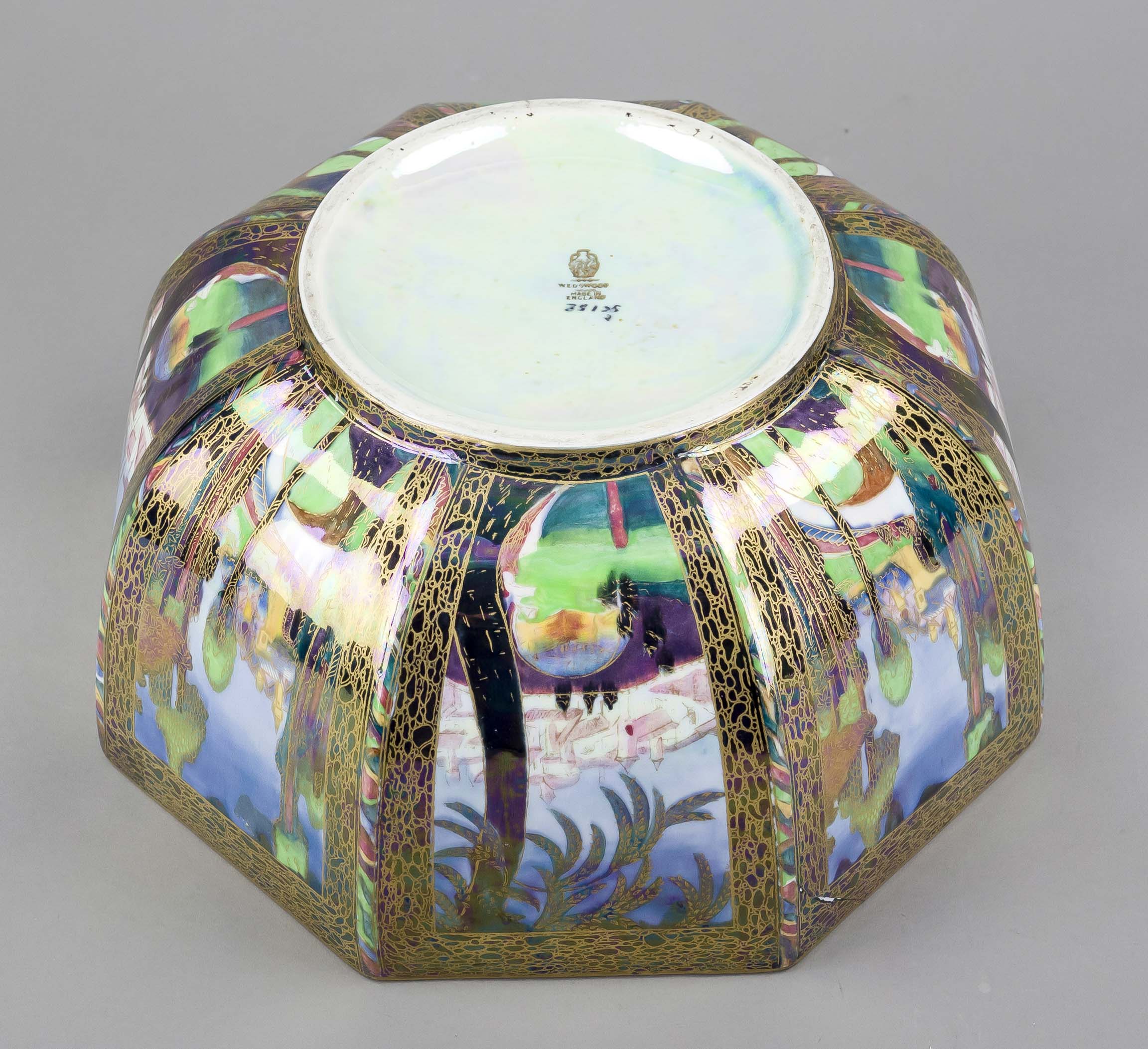 Large rare bowl, Wedgewood Fairyland, c. 1920, octagonal form, polychrome decoration, designed by - Image 3 of 3