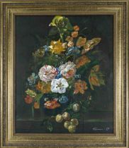 signed O. Hermann, 2nd half 20th century, Still life with flowers, oil on canvas, signed lower