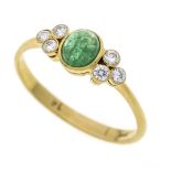 Emerald brilliant-cut diamond ring GG 585/000 with an oval emerald cabochon 5.5 x 4.5 mm and 6