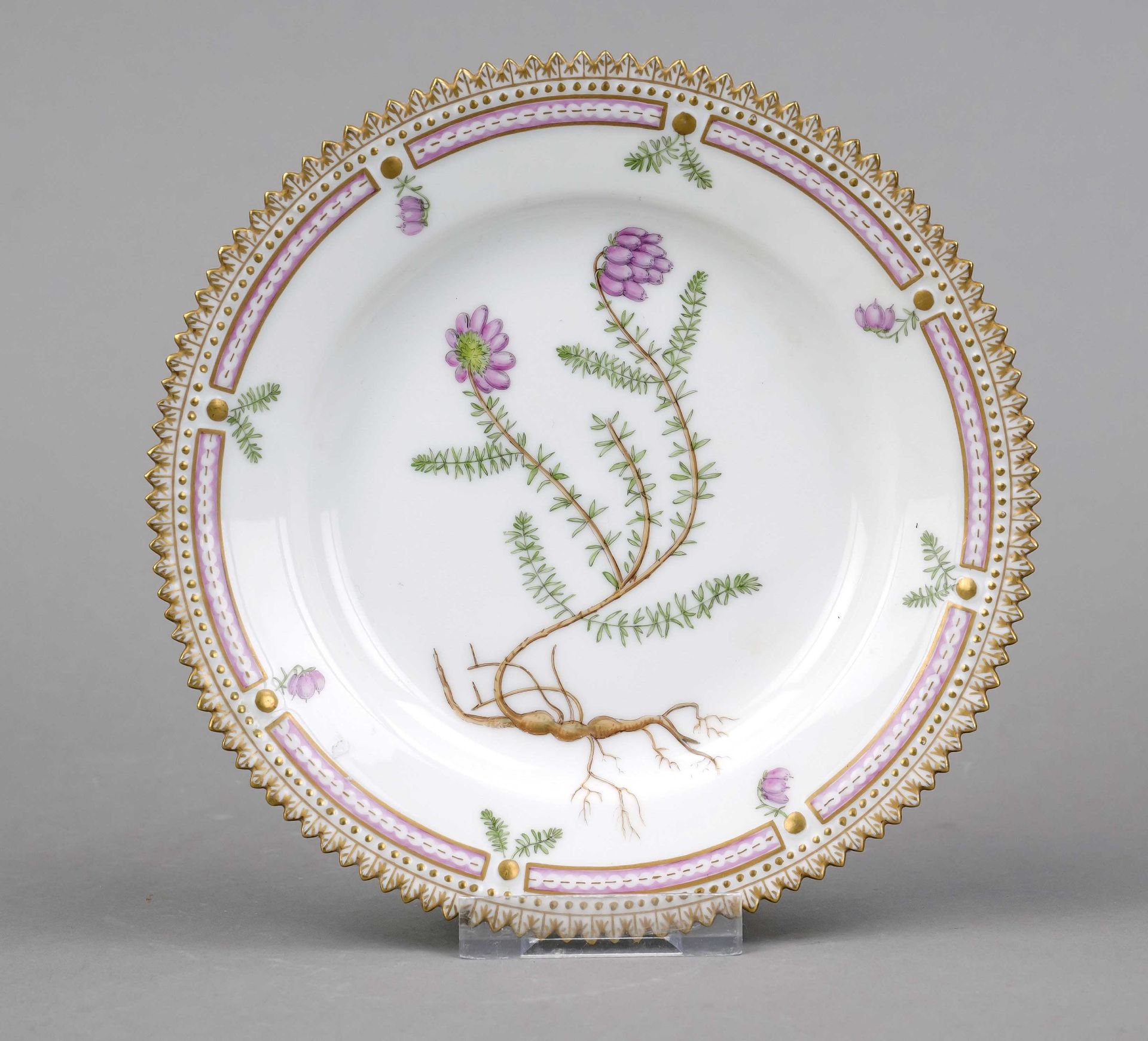 Small plate, Royal Copenhagen, late 20th century, 1st choice, from the Flora Danica service,