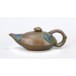 Yixing teapot, China, 1st half 20th century, organically shaped with branch handle with ginkgo