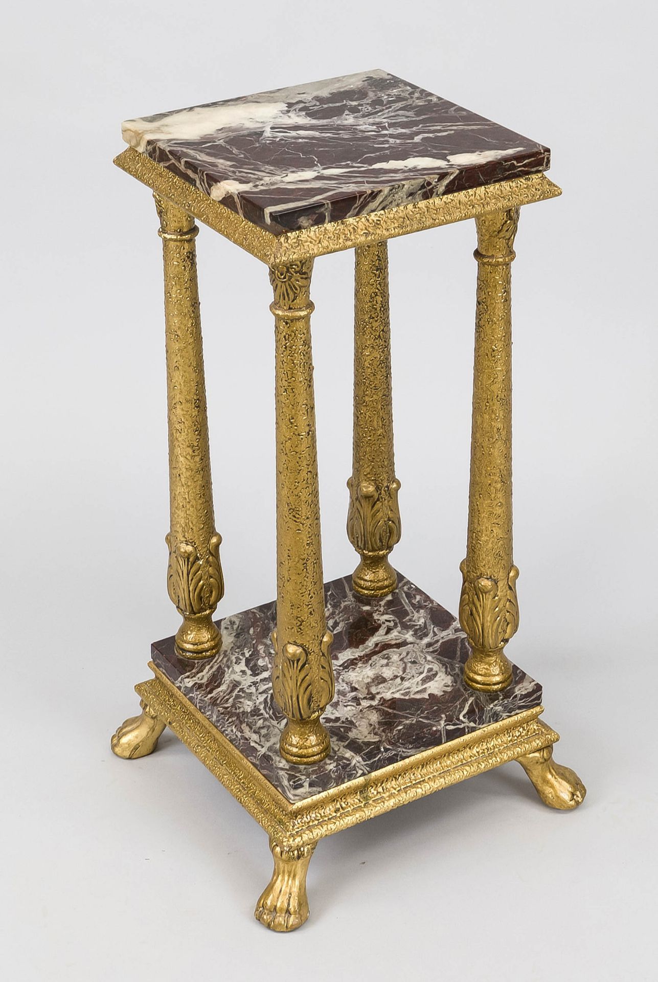 Column table with marble tops in Louis XVI style. Wood gilded with stucco. 19th/20th century, height