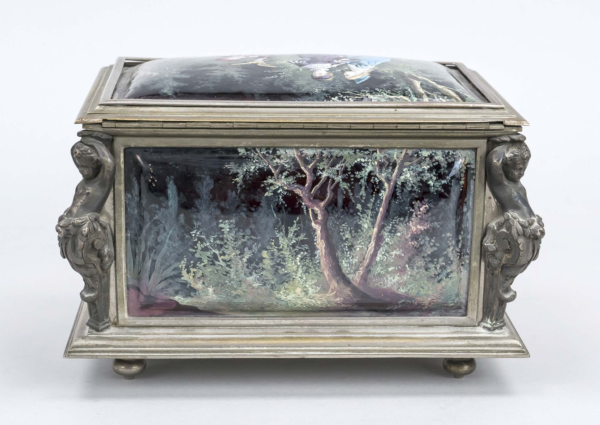Casket with enamel painting, probably France (Limoges?), late 19th century, rectangular body with - Image 4 of 5