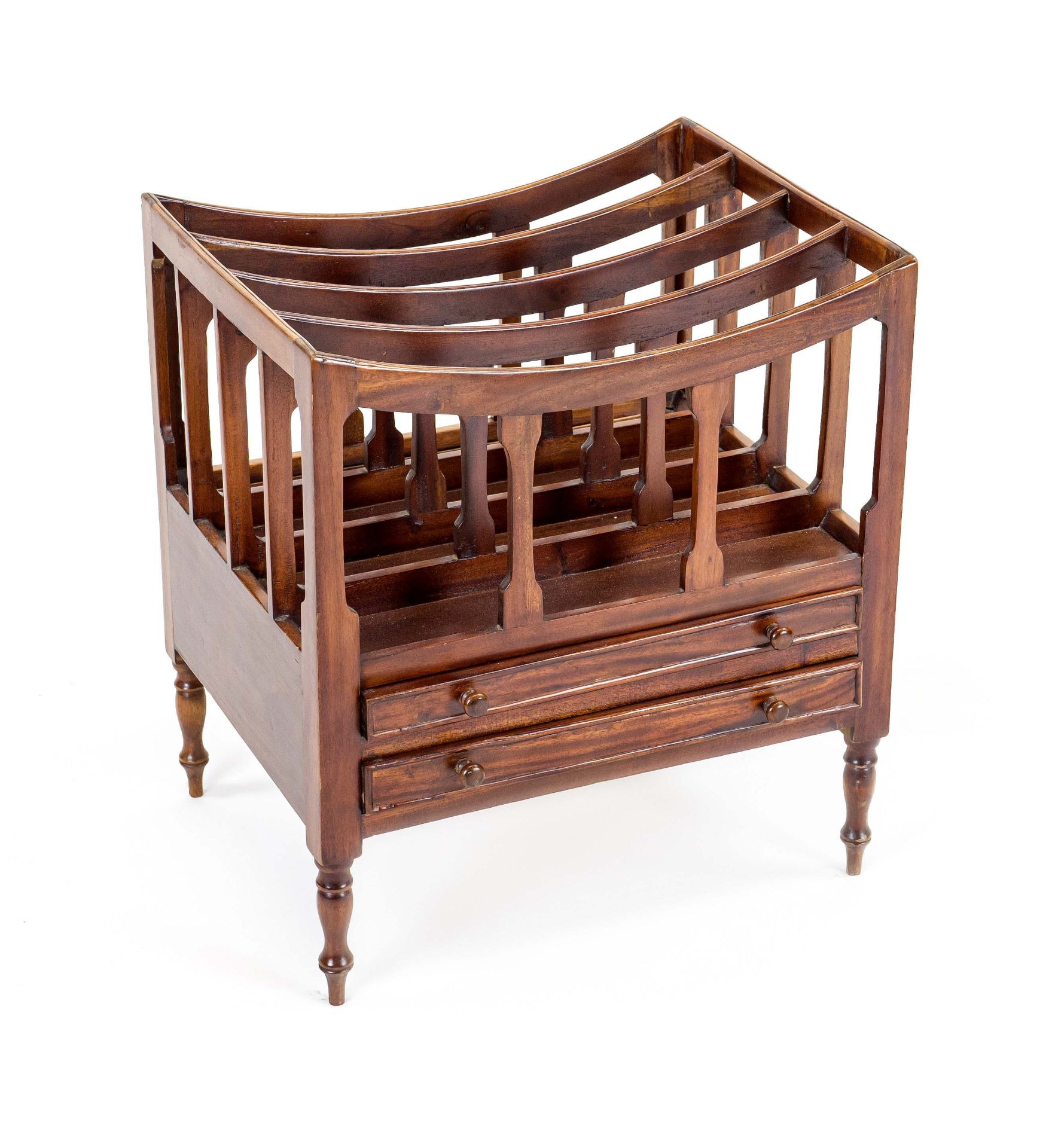 Magazine rack, England 20th century, mahogany, two drawers below, 53 x 48 x 38 cm