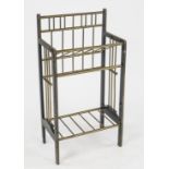 Art Deco newspaper stand around 1920, wooden frame with brass rods, 93 x 47 x 30 cm