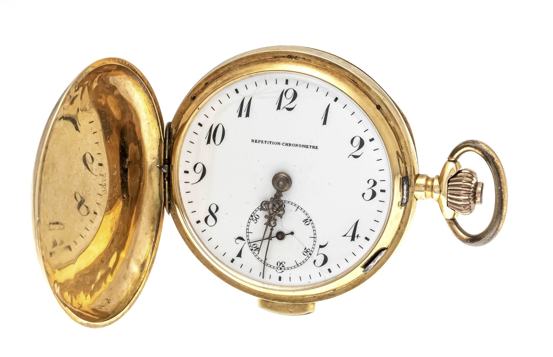 1/4 hour repeater pocket watch, chronometer, sprung cover, 585/000 GG, 2 gold covers, guilloché