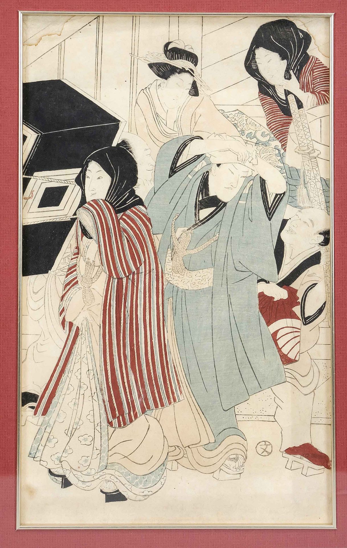 Woodblock print, Japan probably 2nd half 18th century (Edo-period). Oban format, framed behind