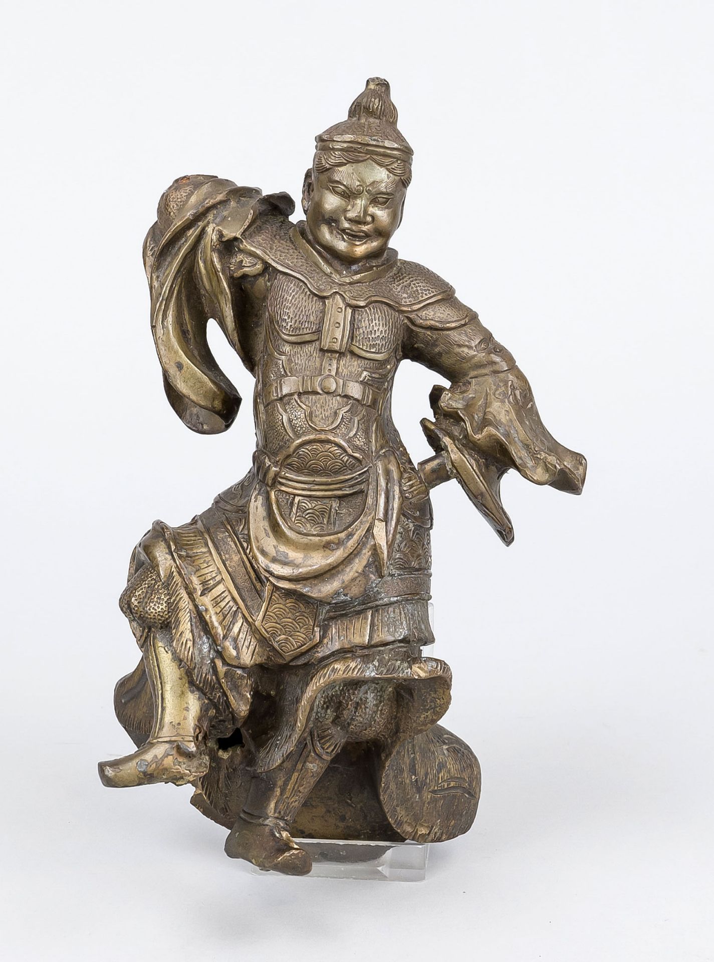 Fragment of a warrior, China, 19th/20th century, bronze. Base and right arm absent, rubbed & bumped,