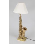 Saxophone lamp (Mariage), alto saxophone by Karl Glaser mounted on a base, cream white fabric