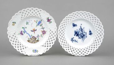 Two pierced plates, Meissen, Marcolini mark 1774-1817, 1st choice, 1x mirror with underglaze blue