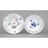 Two pierced plates, Meissen, Marcolini mark 1774-1817, 1st choice, 1x mirror with underglaze blue