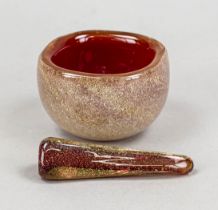Mortar with pestle, Italy, 2nd half 20th century, Venini, Murano, hemispherical form, mouth with