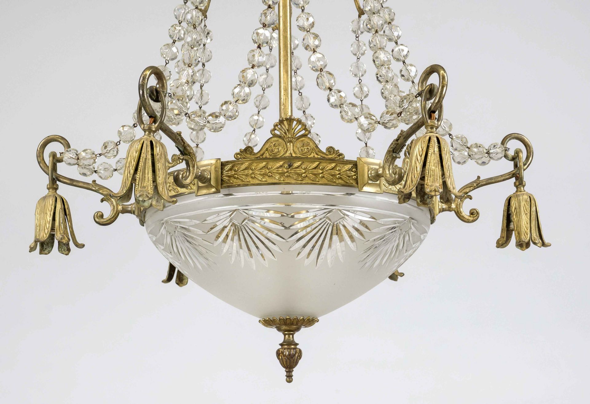 Large ceiling lamp, late 19th century. Large, ornamented wreath with palmettes and remnants of - Image 2 of 2