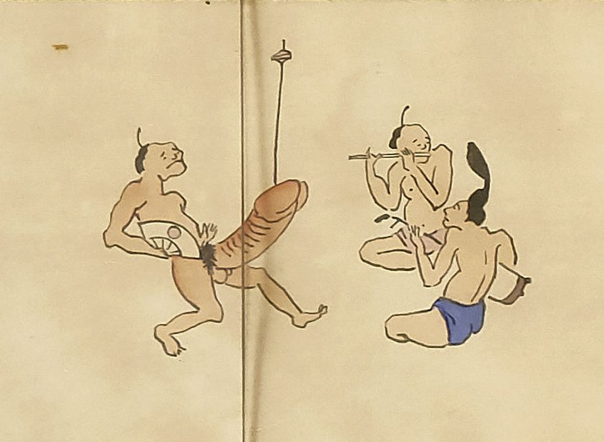 Scroll painting by Gyu Sai Kawanabe, Mocking the Strength of Man, Japan, 17th century, painting on - Image 5 of 6