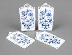 Four breakfast boards, Meissen, late 20th century, 1st choice, onion pattern decoration in