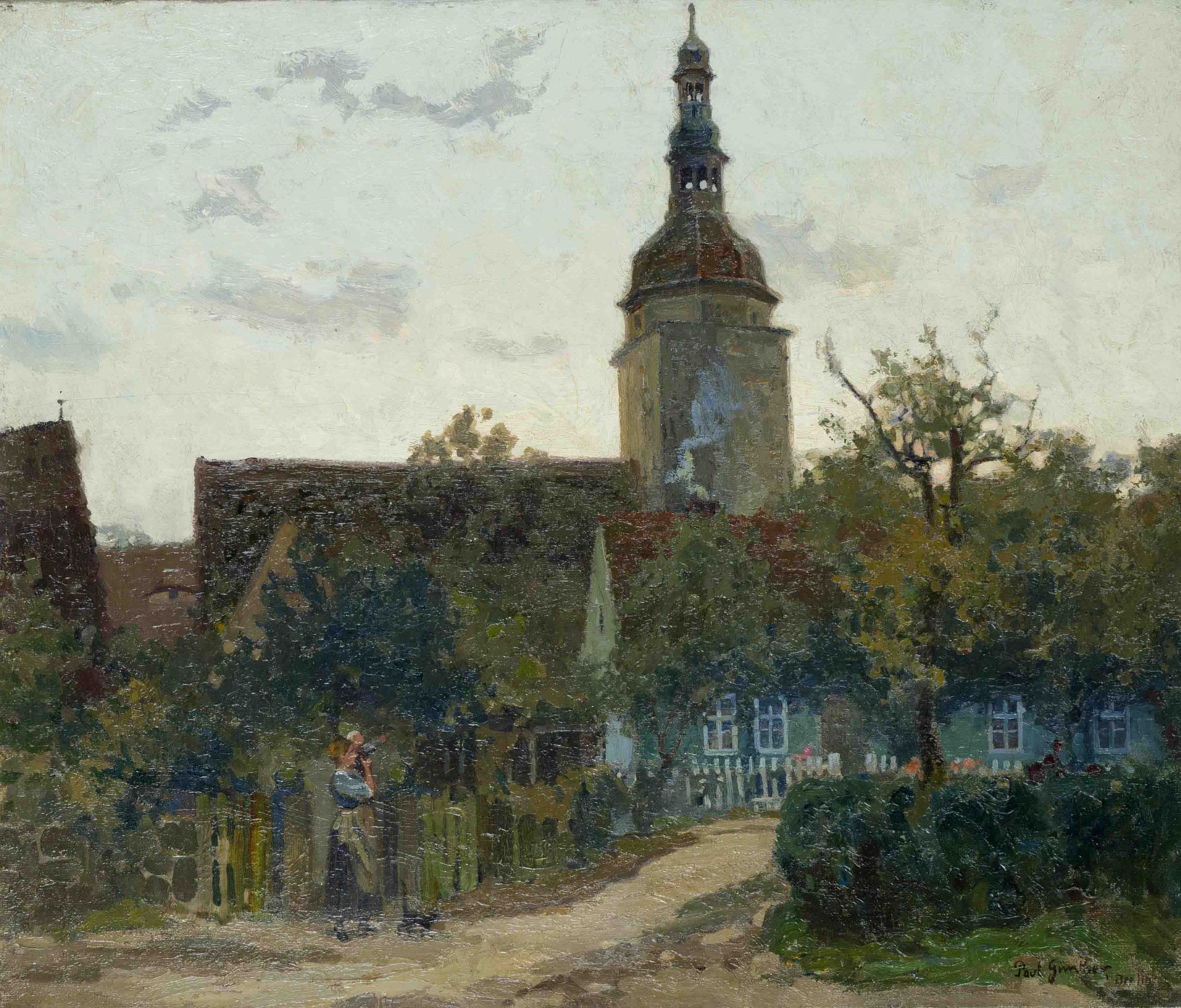 Paul Günther (1875-1943), ''Abendstille in märkischem Städtchen'', oil on canvas, signed and