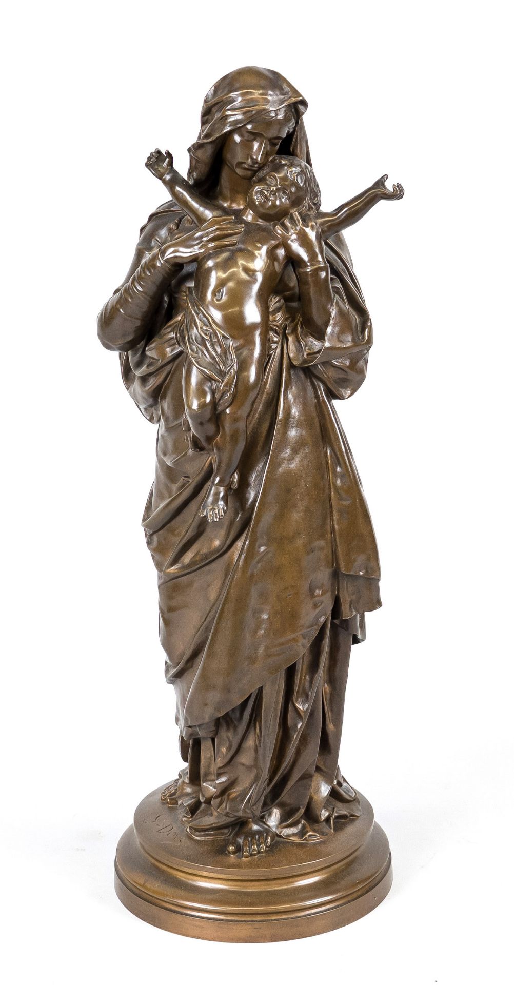 G. Dors, unidentified French sculptor, Madonna presenting the crucified Christ Child, brown