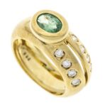 Katja Lührs emerald-brilliant ring GG 585/000 with an oval faceted emerald 6.2 x 4.9 mm in good