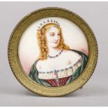 Miniature, 19th century, polychrome tempera painting on bone plate, unopened, round bust portrait of