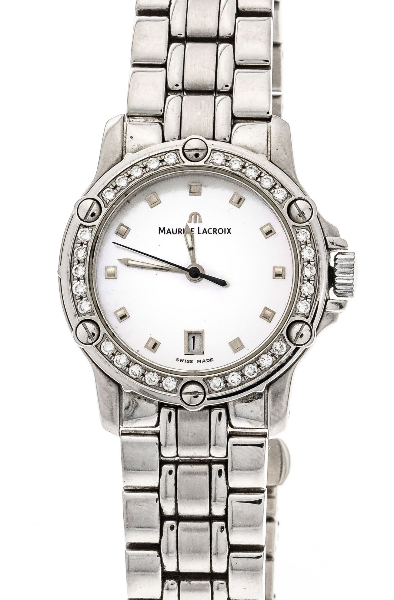 Maurice Lacroix, ladies quartz watch, steel, ref. 89819, screwed bezel with diamond setting, 30