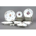 Large remaining set, 81 pieces, Fraureuth, Saxony, 1920s, Rococo form, polychrome floral decoration,