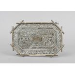 Tray, East Asia (?), 20th century, silver tested, on 4 ball feet, rectangular form with flattened