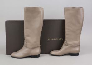 Bottega Veneta, elegant knee-high slip-on boots, taupe leather and other materials, slim fit,