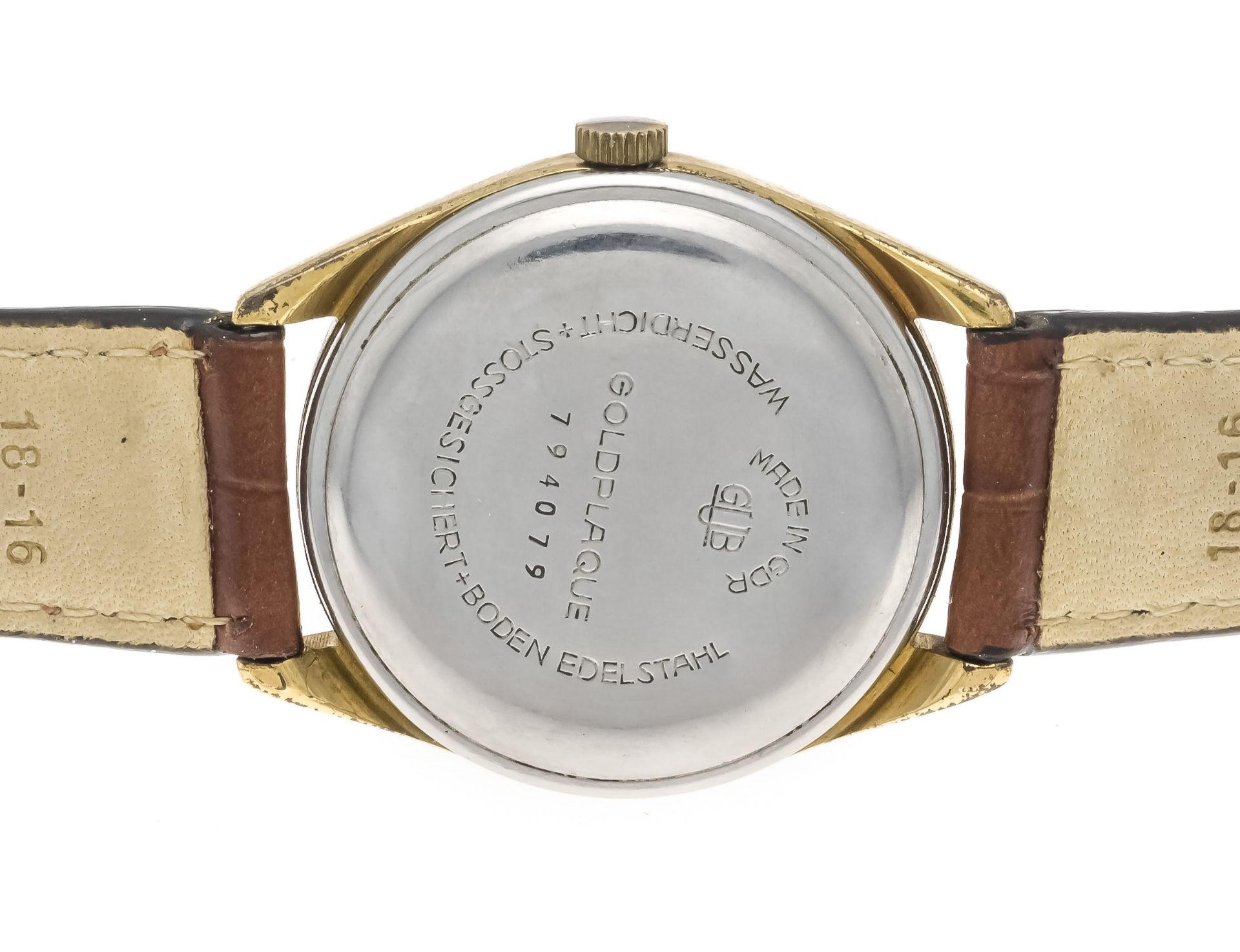 Glashütte Spezimatic automatic Cal. 75, circa 1976, gold-plated case, gold-colored dial with applied - Image 2 of 2