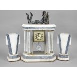 Marble column pendulum with 2 vase side plates, Art Deco` around 1920, with white/grey marble,