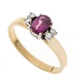 Ruby-brilliant ring GG/WG 750/000 with an oval faceted ruby 7.7 x 5.5 mm slightly bluish red,