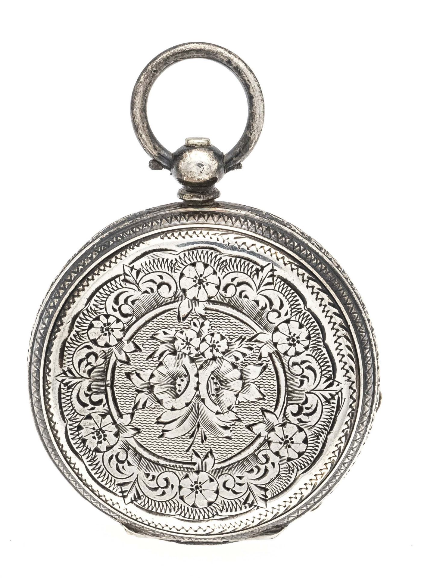 Ladies' pocket watch silver 935/000, florally engraved case, engine-turned and engraved silver - Image 3 of 3