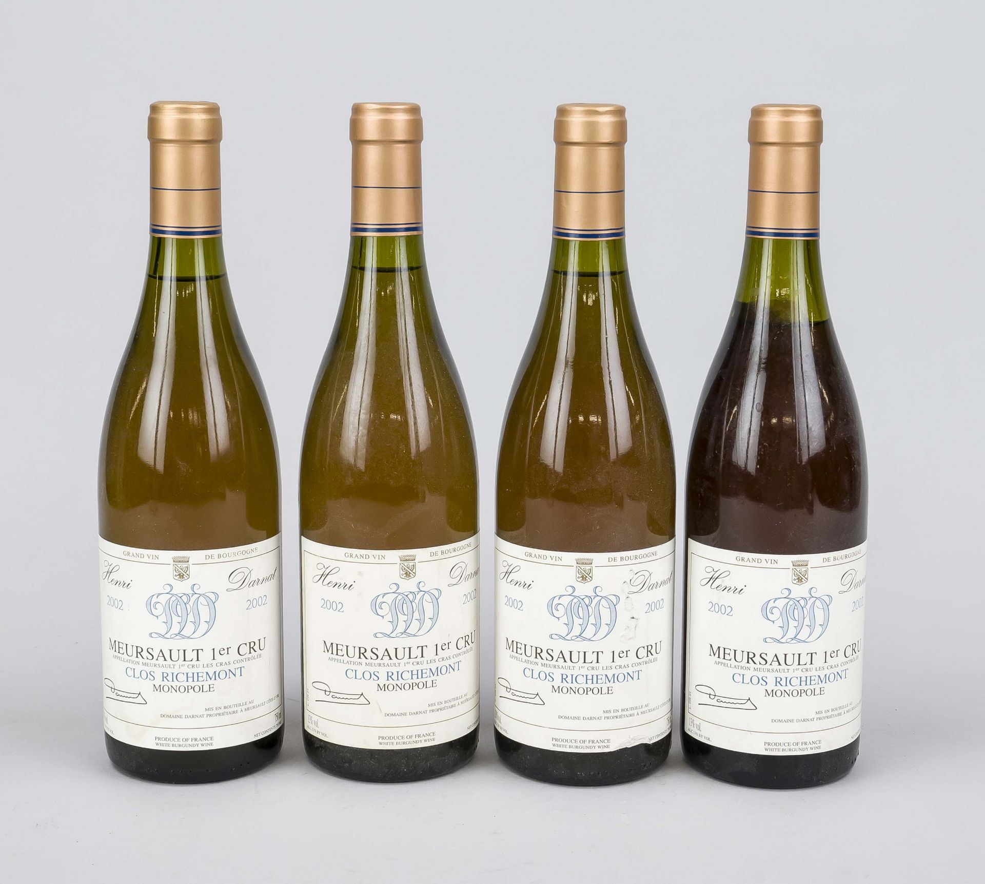 4 bottles 2002 Mersault 1er Cru (Henri Darnat), 750 ml, level ''into neck''