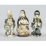 3 star deities, China or Vietnam, 19th/20th century, stoneware with light craquelé glaze and