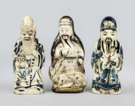 3 star deities, China or Vietnam, 19th/20th century, stoneware with light craquelé glaze and