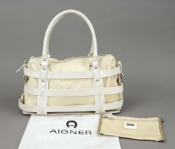 Aigner, Small Vintage Damascus Belt Bag, cream white leather with sand-colored fabric pouch as