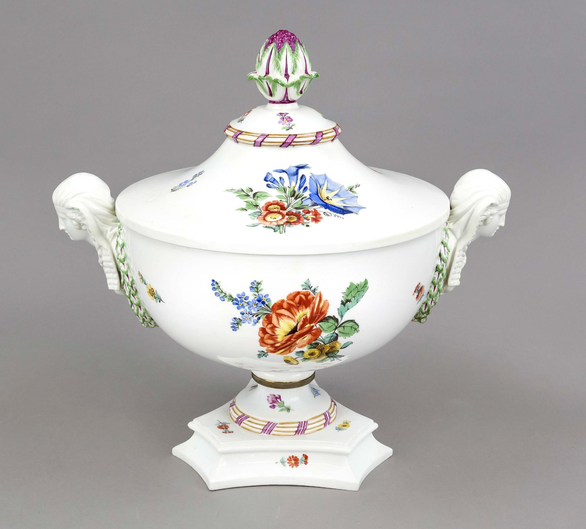 A rare Classicist lidded tureen with pharaoh's heads, Meissen, Marcolini mark 1774-1814, designed by - Image 2 of 3