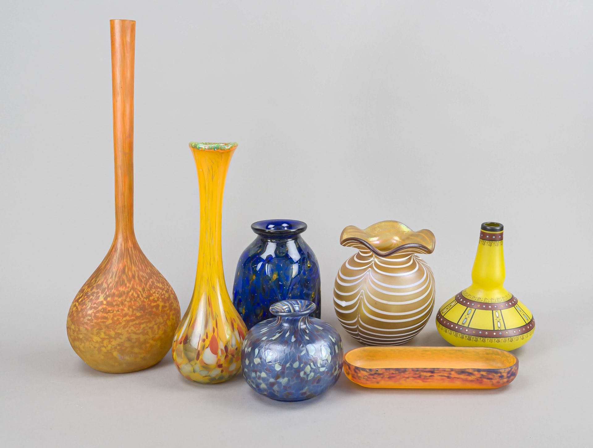 Six vases and a bowl, 2nd half 20th century, including Eisch, Delatte, etc., various shapes and