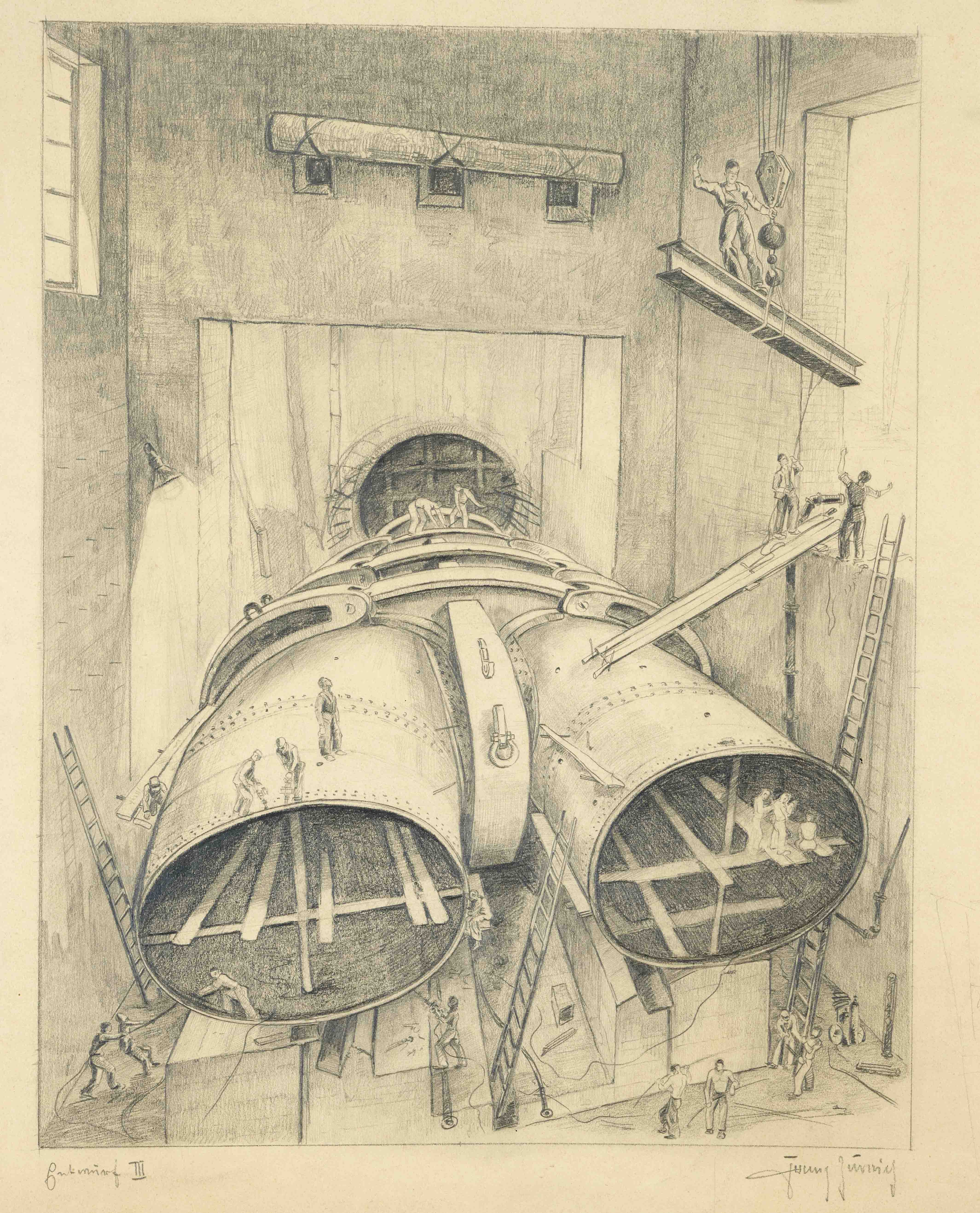 Franz Zürnig, 1st half of the 20th century, series of 9 pencil drawings on firm, sand-colored paper,