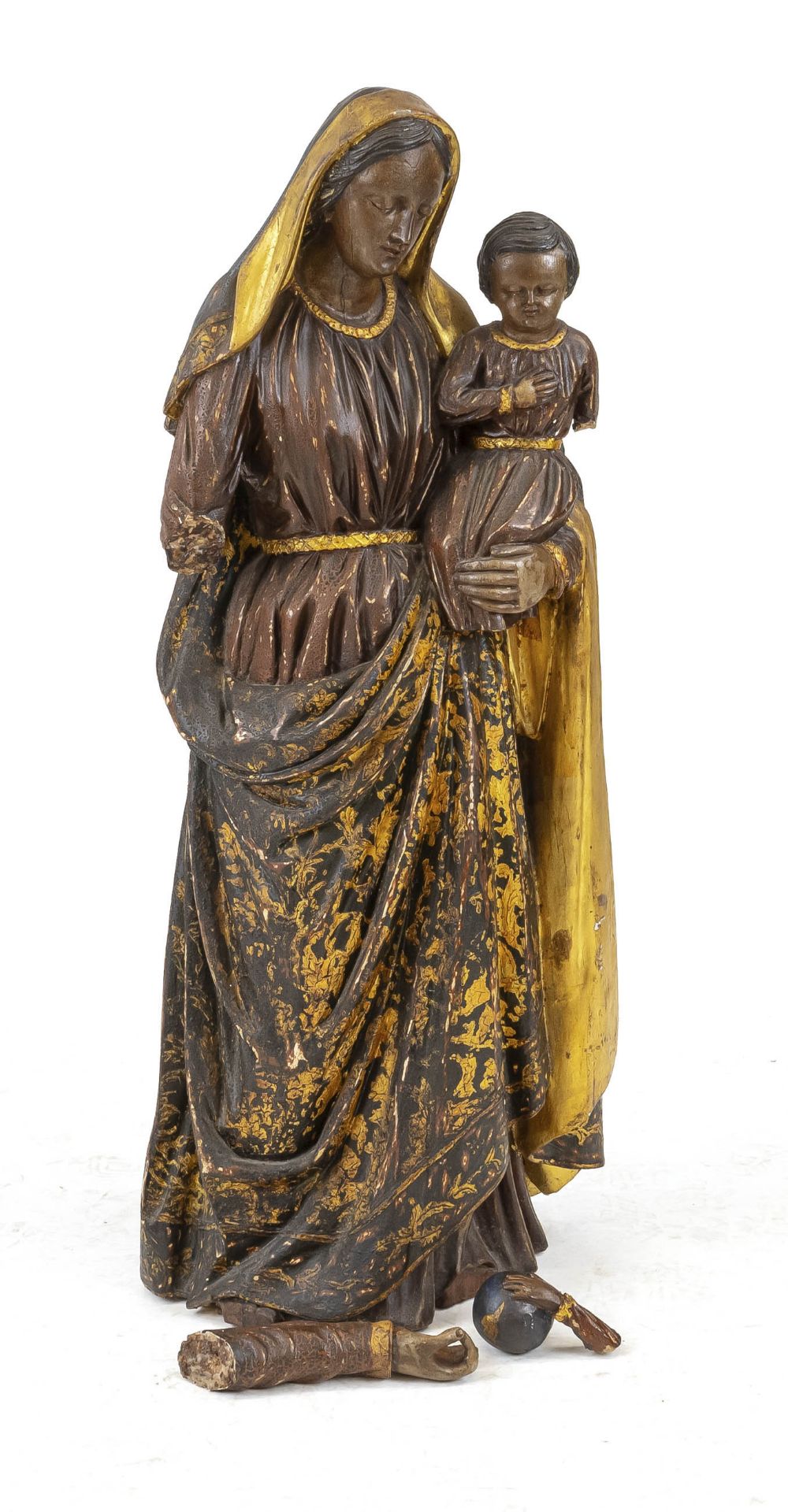 19th century sculptor, large devotional figure of a Madonna with the infant Jesus in her arms, fully