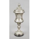 Lidded goblet, c. 1900, silver tested, round domed and filled stand, baluster shaft, domed dome in