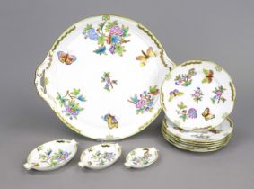 Mixed lot Herend, 10 pieces, marks after 1967, shape Ozier, decor ''Victoria bord d'or'', flower and