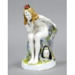 Rare Art Nouveau figure, Karl Ens, Volkstedt, mill mark after 1919, naked princess, sitting on a